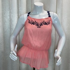 RUE 21 Flower Pink Summer Top Elastic Waist Band